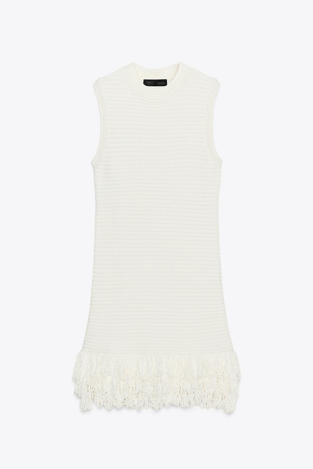 RIB KNIT FRINGED DRESS