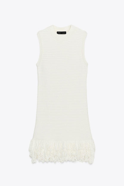 RIB KNIT FRINGED DRESS