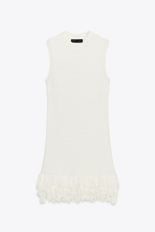 RIB KNIT FRINGED DRESS