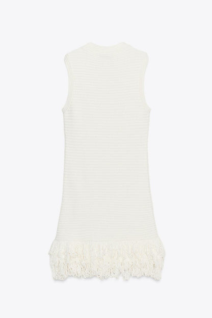 RIB KNIT FRINGED DRESS