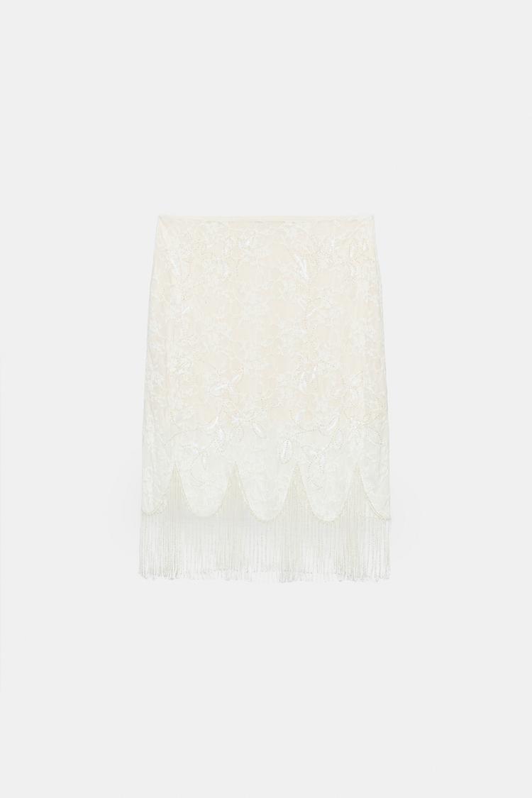 BEADED FRINGE LACE SKIRT