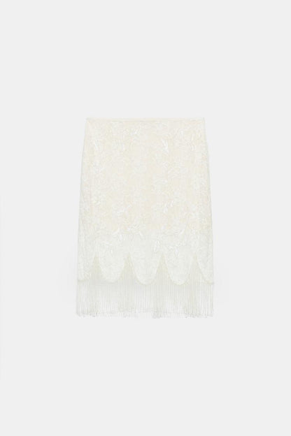 BEADED FRINGE LACE SKIRT