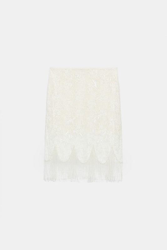 BEADED FRINGE LACE SKIRT