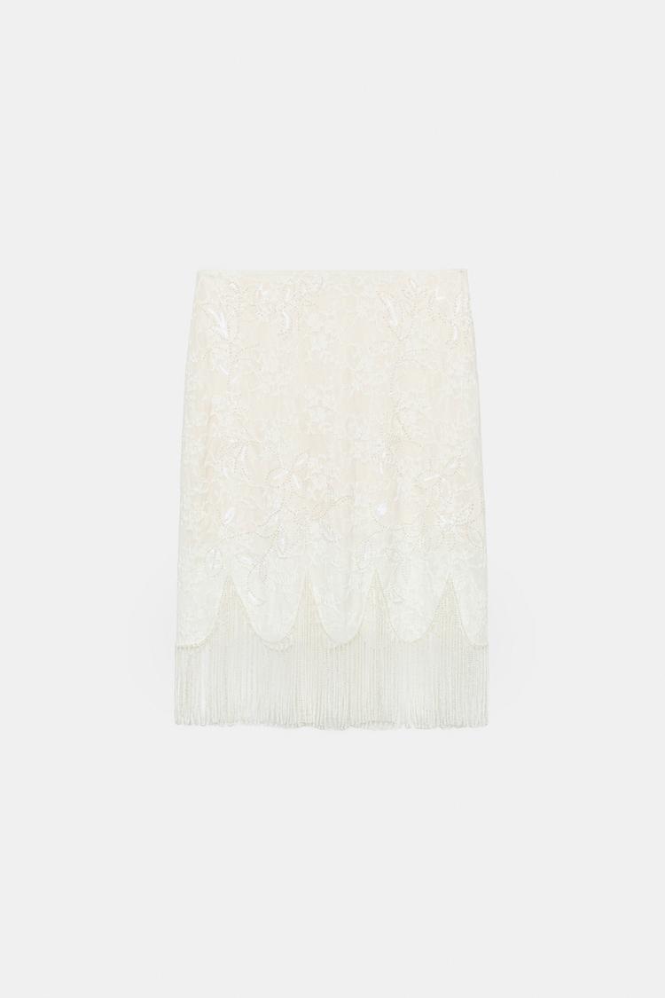 BEADED FRINGE LACE SKIRT