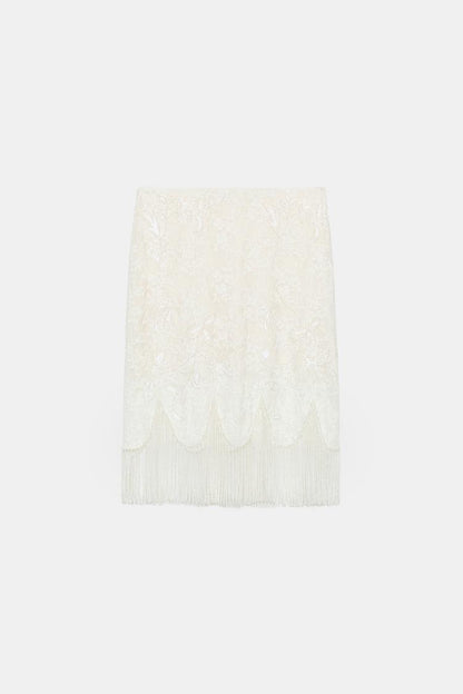BEADED FRINGE LACE SKIRT
