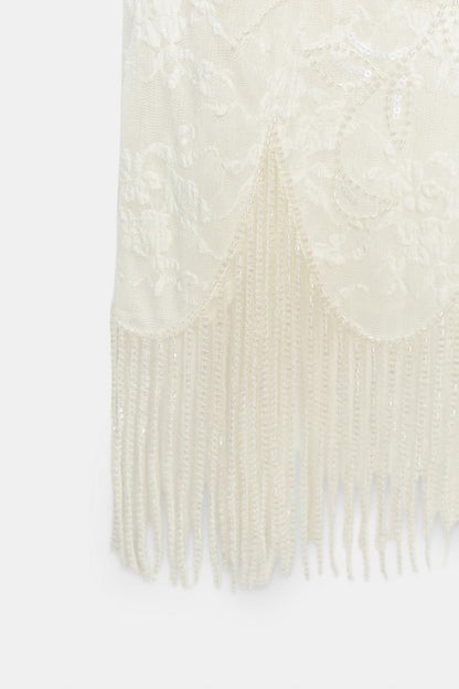BEADED FRINGE LACE SKIRT