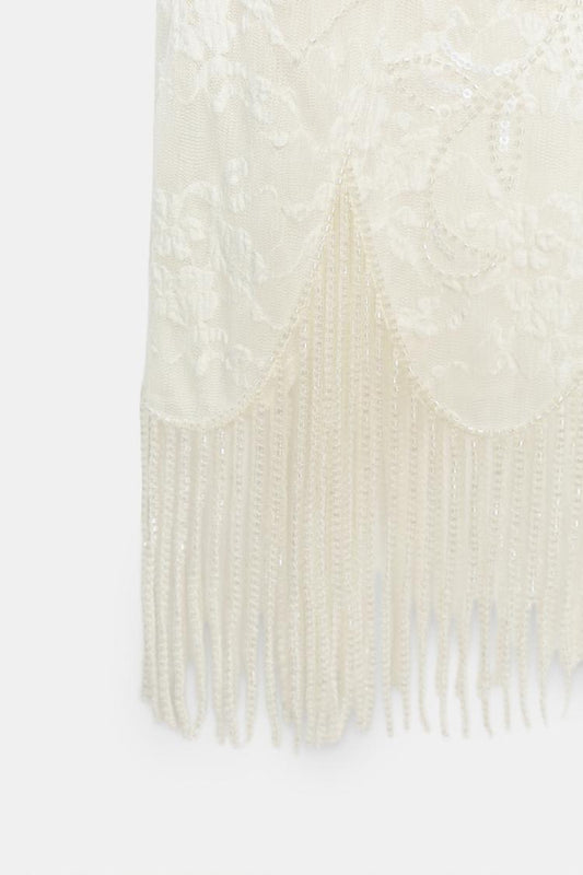 BEADED FRINGE LACE SKIRT