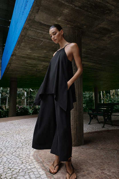 DOUBLE-LAYER BRAIDED STRAP JUMPSUIT