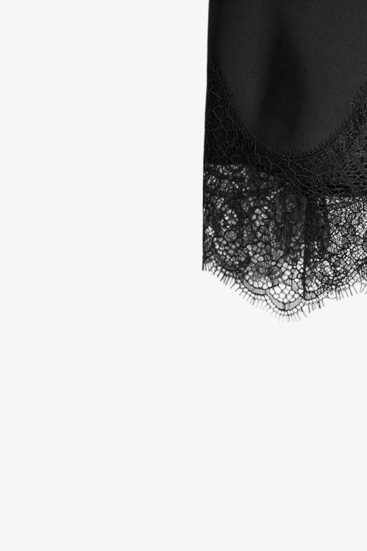 LACE TRIM SATIN MIDI SKIRT