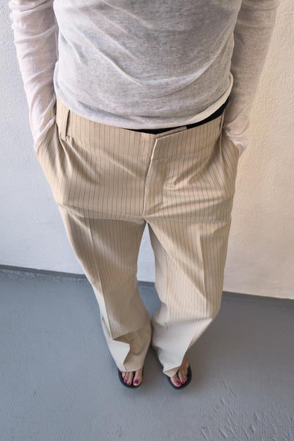 PINSTRIPE STRAIGHT-LEG TROUSERS
