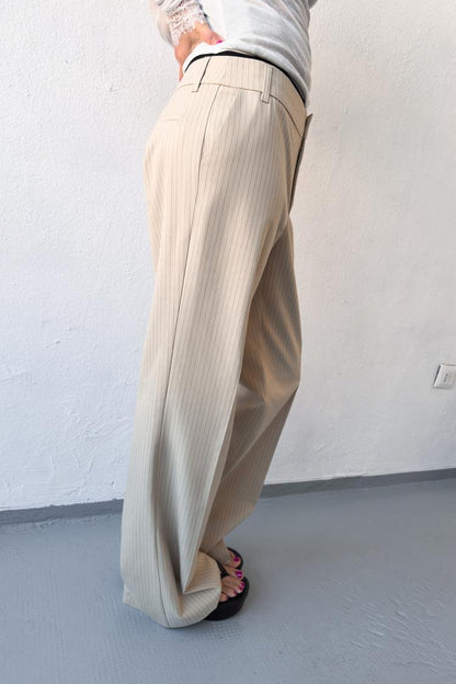 PINSTRIPE STRAIGHT-LEG TROUSERS