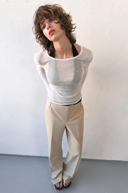 PINSTRIPE STRAIGHT-LEG TROUSERS