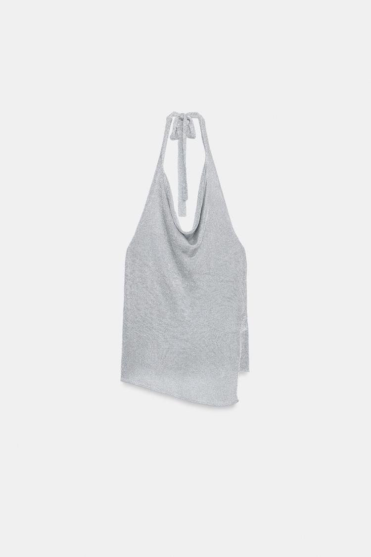 HALTER KNIT METALLIC THREAD TOP