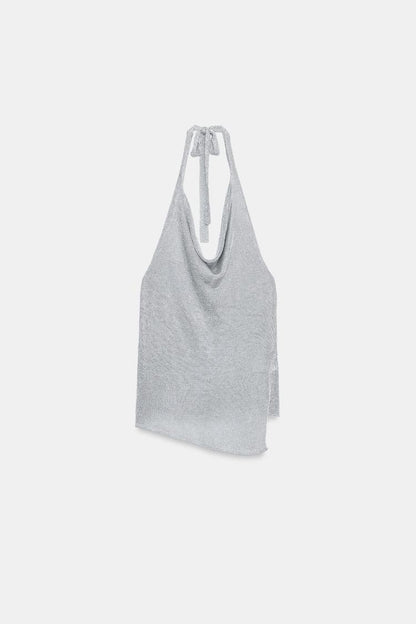 HALTER KNIT METALLIC THREAD TOP