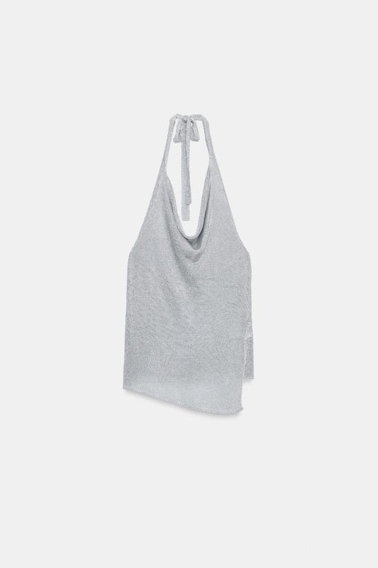 HALTER KNIT METALLIC THREAD TOP