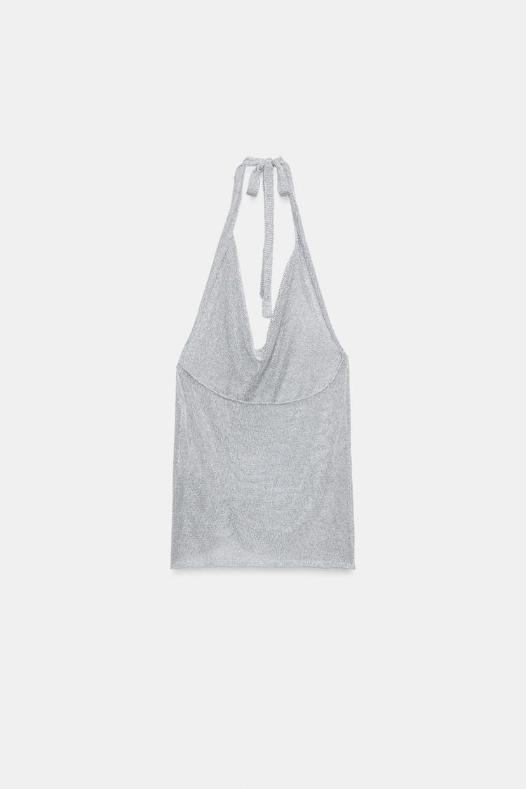 HALTER KNIT METALLIC THREAD TOP