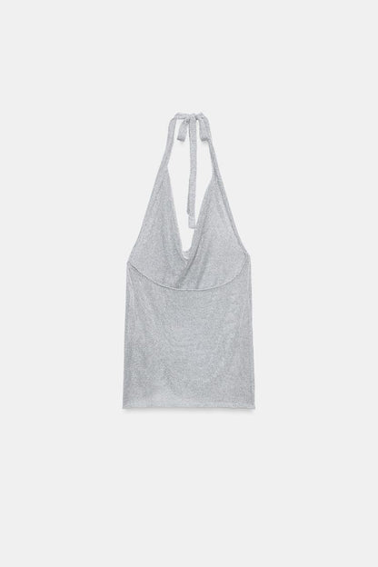 HALTER KNIT METALLIC THREAD TOP