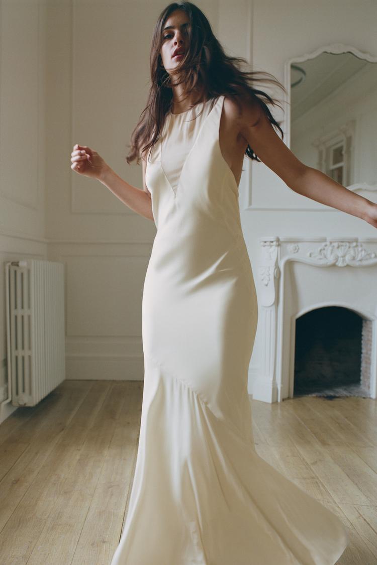 LONG COMBINED SATIN DRESS