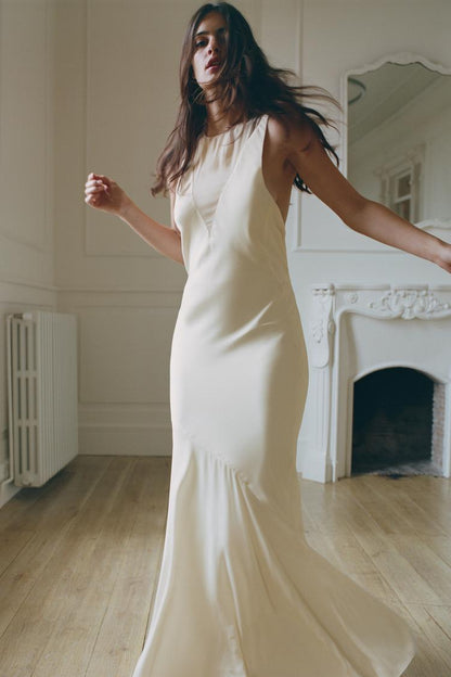 LONG COMBINED SATIN DRESS