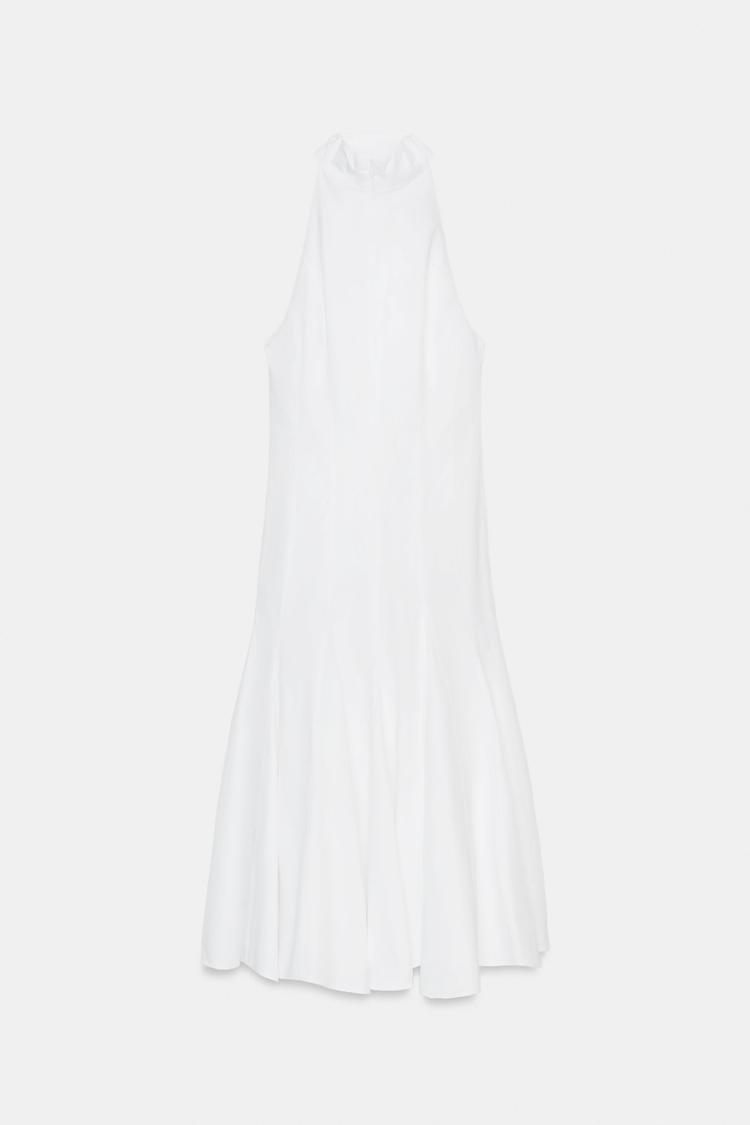HALTER NECK MIDI DRESS WITH GODET HEM
