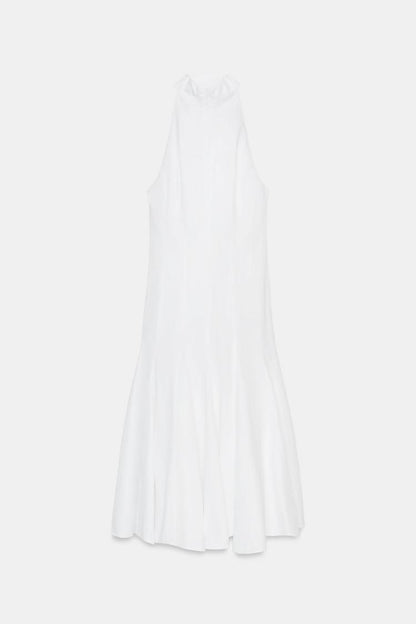 HALTER NECK MIDI DRESS WITH GODET HEM