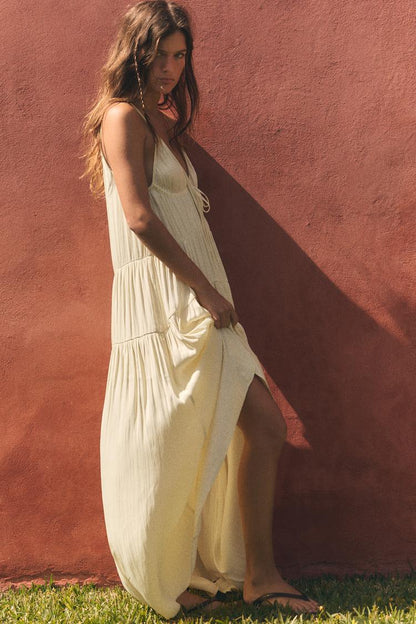 GATHERED SATIN LONG DRESS