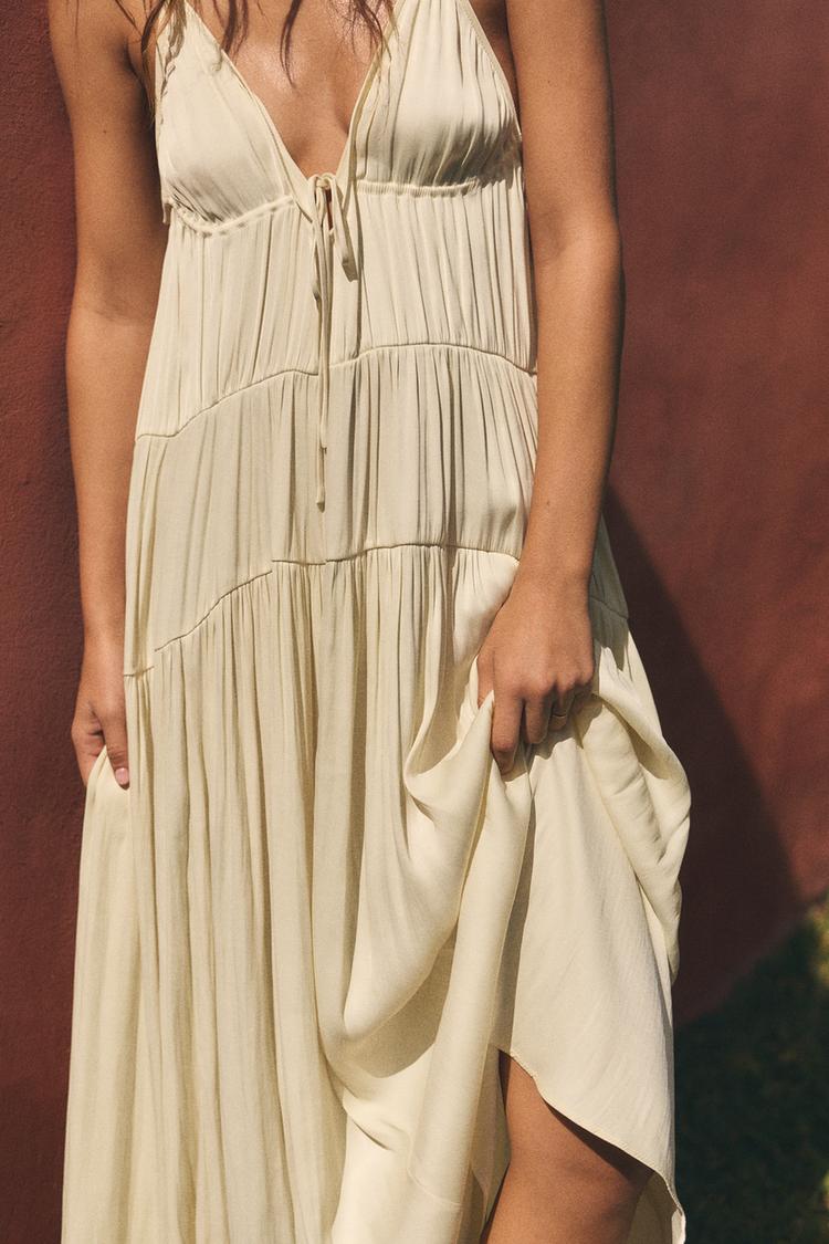 GATHERED SATIN LONG DRESS