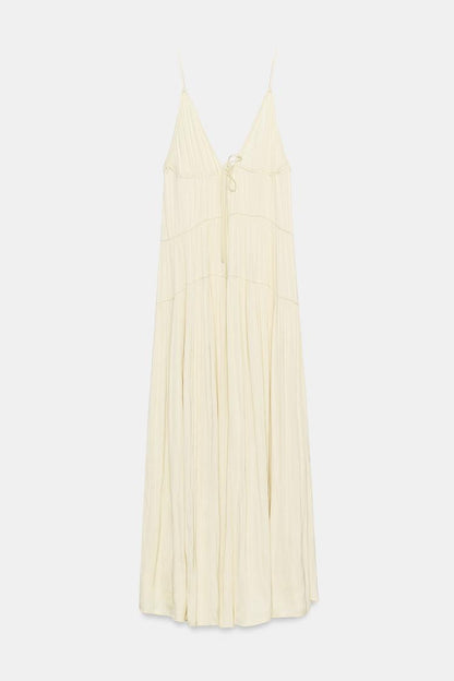 GATHERED SATIN LONG DRESS