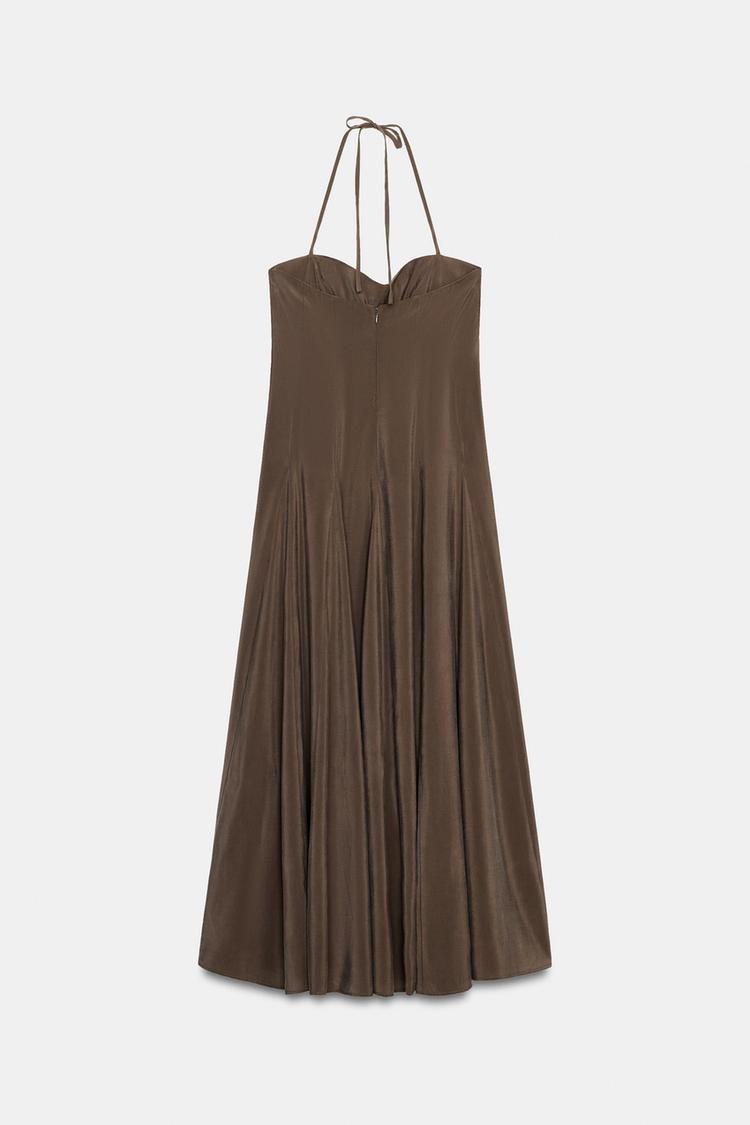 VOLUMINOUS FLOWING HALTER MIDI DRESS