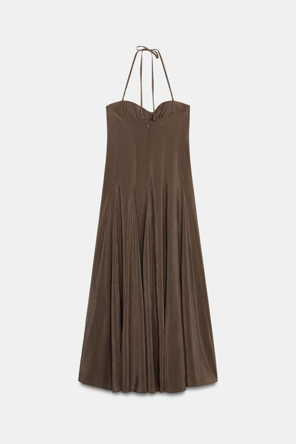 VOLUMINOUS FLOWING HALTER MIDI DRESS