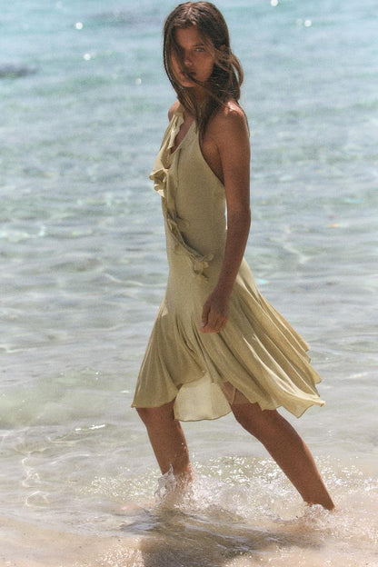 HALTERNECK DRESS WITH RUFFLES