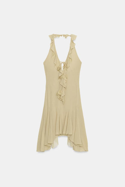 HALTERNECK DRESS WITH RUFFLES