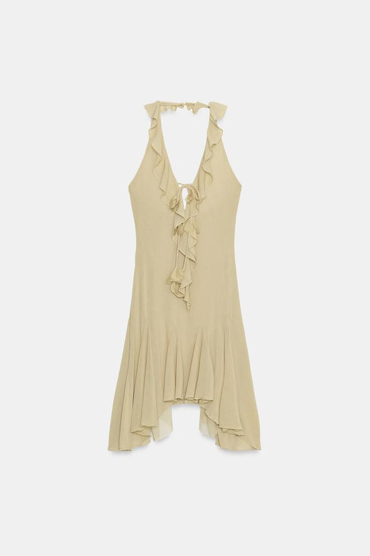 HALTERNECK DRESS WITH RUFFLES