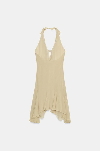 HALTERNECK DRESS WITH RUFFLES
