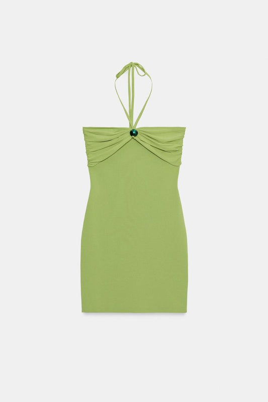 KNIT BANDEAU DRESS WITH BEADS