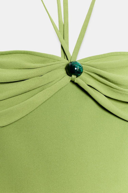 KNIT BANDEAU DRESS WITH BEADS