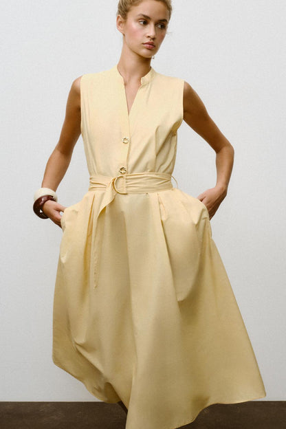 POPLIN MIDI DRESS WITH BELT