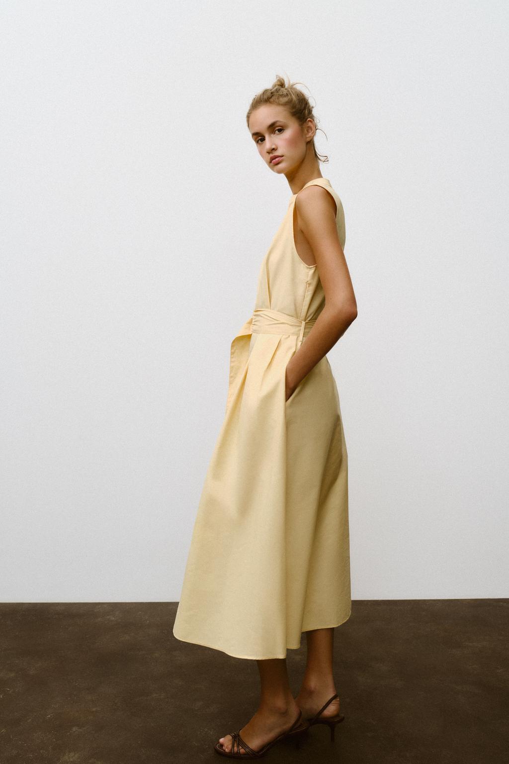 POPLIN MIDI DRESS WITH BELT