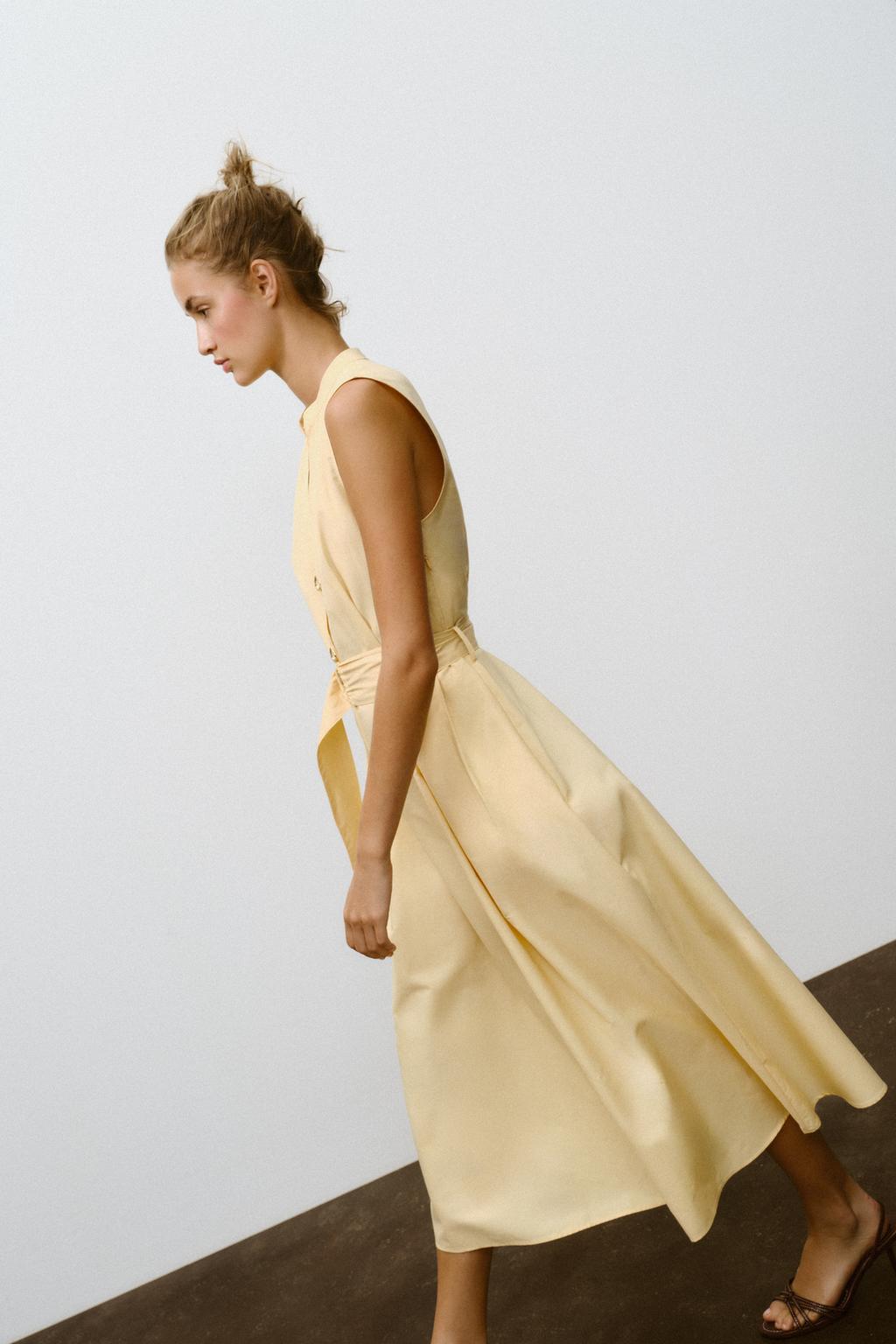 POPLIN MIDI DRESS WITH BELT