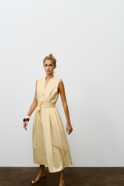 POPLIN MIDI DRESS WITH BELT
