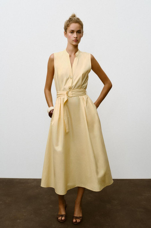 POPLIN MIDI DRESS WITH BELT