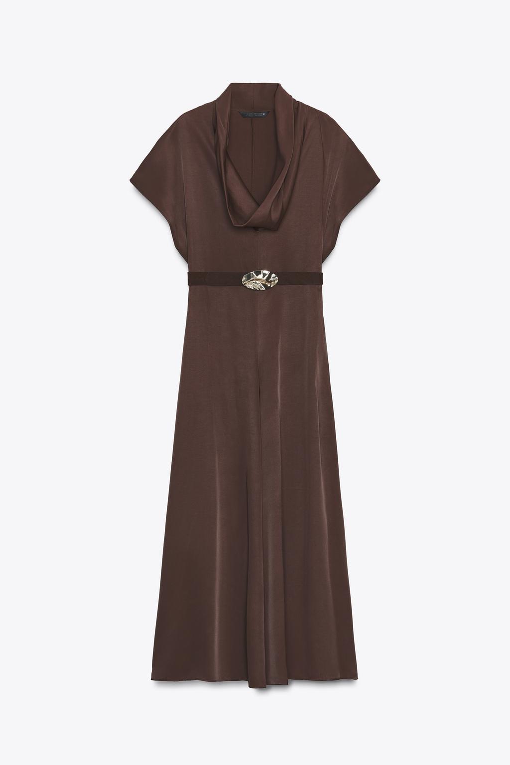 FLOWING NECK MIDI DRESS WITH BELT