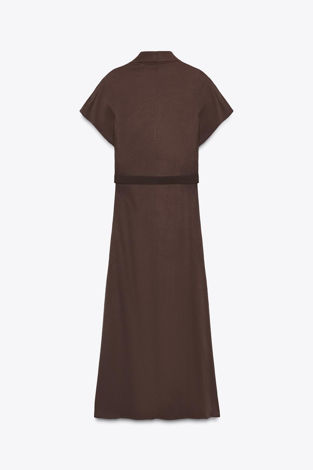 FLOWING NECK MIDI DRESS WITH BELT