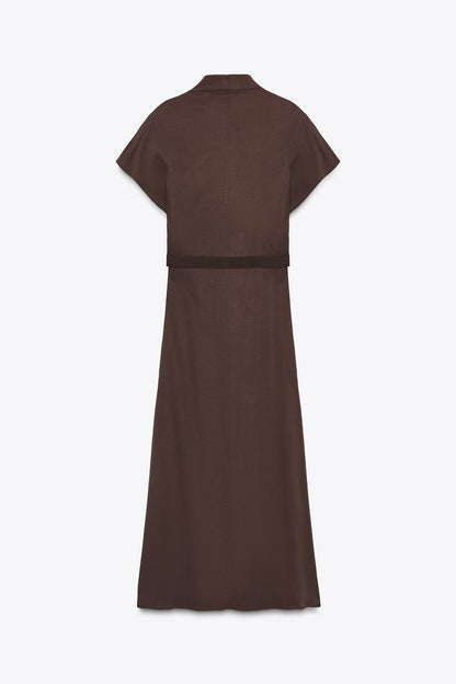 FLOWING NECK MIDI DRESS WITH BELT
