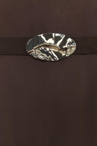 FLOWING NECK MIDI DRESS WITH BELT