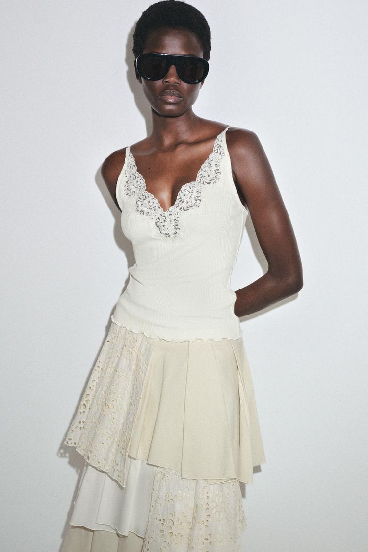 RIB KNIT LACE TOP