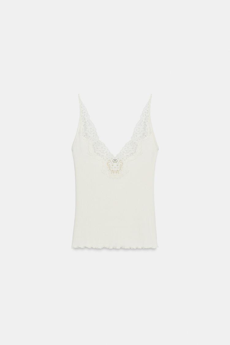 RIB KNIT LACE TOP