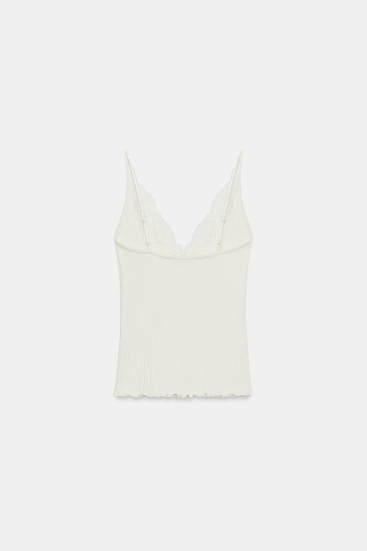 RIB KNIT LACE TOP