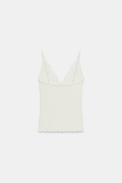 RIB KNIT LACE TOP