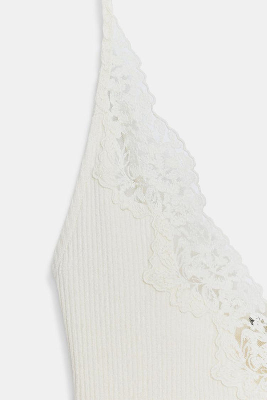 RIB KNIT LACE TOP